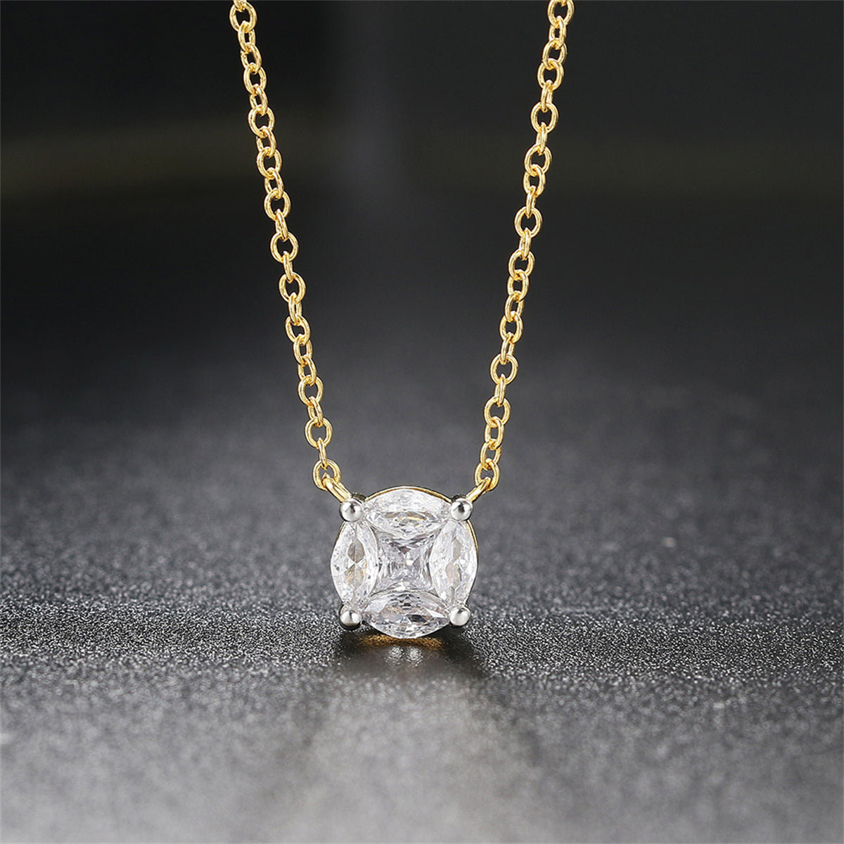 Marquise Crystal & Two-Tone Round Pendant Necklace