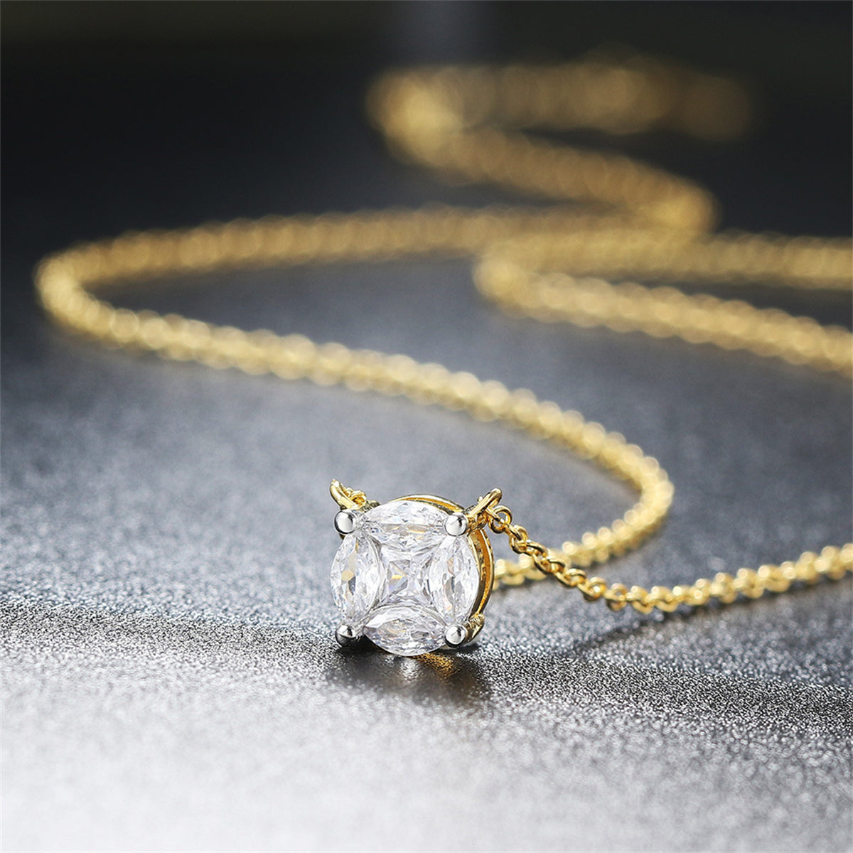 Marquise Crystal & Two-Tone Round Pendant Necklace