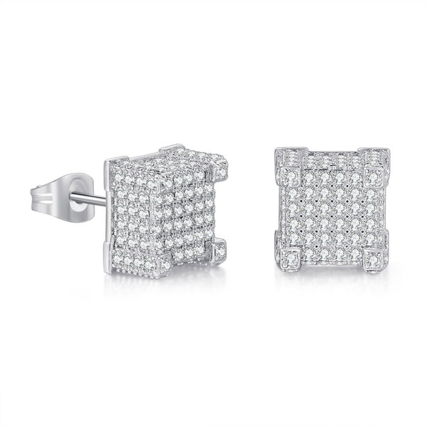 Cubic Zirconia & Silver-Plated Square Stud Earrings