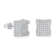 Cubic Zirconia & Silver-Plated Square Stud Earrings