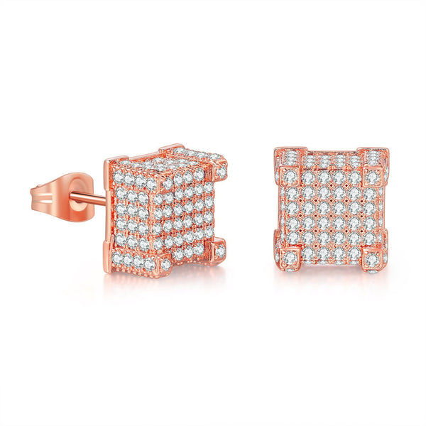 Cubic Zirconia & 18k Rose Gold-Plated Square Stud Earrings