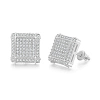 Cubic Zirconia & Silver-Plated Grid Square Stud Earrings