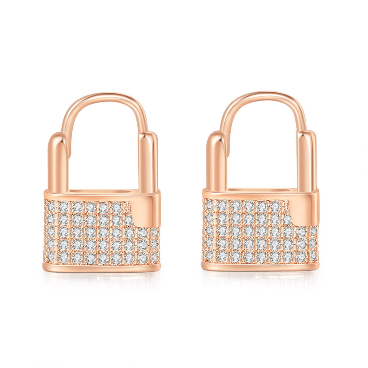 Cubic Zirconia & 18K Rose Gold-Plated Lock Huggie Earrings