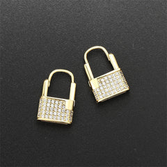 Cubic Zirconia & 18K Rose Gold-Plated Lock Huggie Earrings