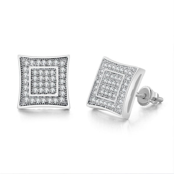 Cubic Zirconia & Silver-Plated Square Stud Earrings