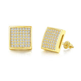 Cubic Zirconia & 18k Gold-Plated Curved Square Stud Earrings