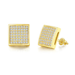 Cubic Zirconia & 18K Gold-Plated Curved Square Stud Earrings