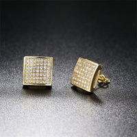 Cubic Zirconia & 18k Gold-Plated Curved Square Stud Earrings