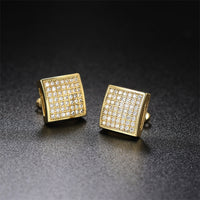 Cubic Zirconia & 18k Gold-Plated Curved Square Stud Earrings