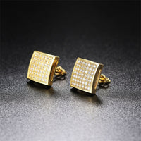 Cubic Zirconia & 18k Gold-Plated Curved Square Stud Earrings