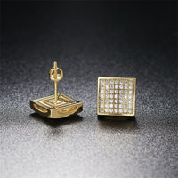Cubic Zirconia & 18k Gold-Plated Curved Square Stud Earrings