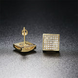 Cubic Zirconia & 18k Gold-Plated Curved Square Stud Earrings