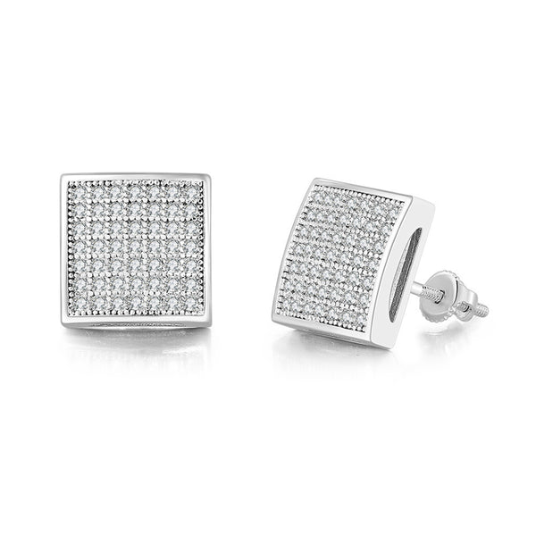 Cubic Zirconia & Silver-Plated Square Stud Earrings