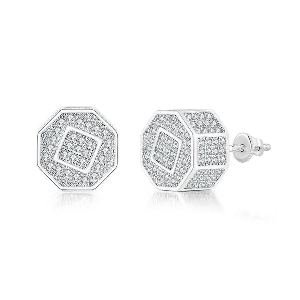 Cubic Zirconia & Silver-Plated Octagon Stud Earrings