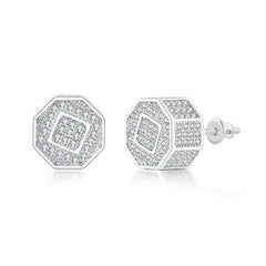 Cubic Zirconia & Silver-Plated Octagon Stud Earrings