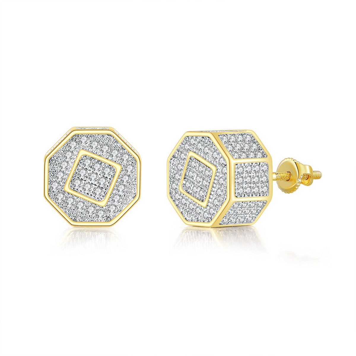Cubic Zirconia & Two-Tone Octagon Stud Earrings
