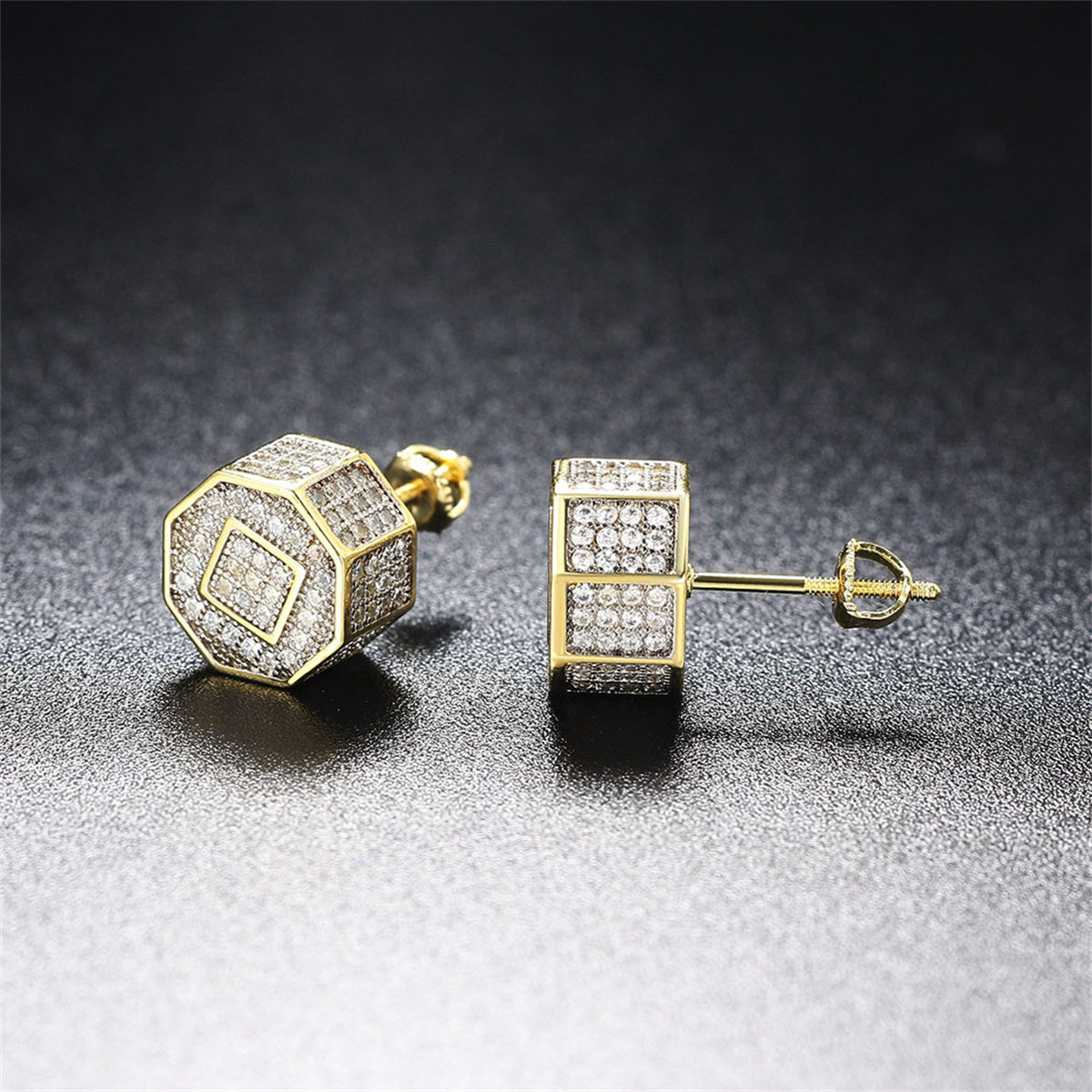 Cubic Zirconia & Two-Tone Octagon Stud Earrings