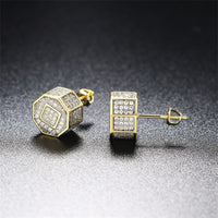 Cubic Zirconia & Two-Tone Octagon Stud Earrings