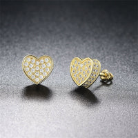 Cubic Zirconia & 18k Gold-Plated Heart Stud Earrings