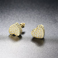 Cubic Zirconia & 18k Gold-Plated Heart Stud Earrings