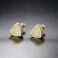 Cubic Zirconia & 18k Gold-Plated Heart Stud Earrings