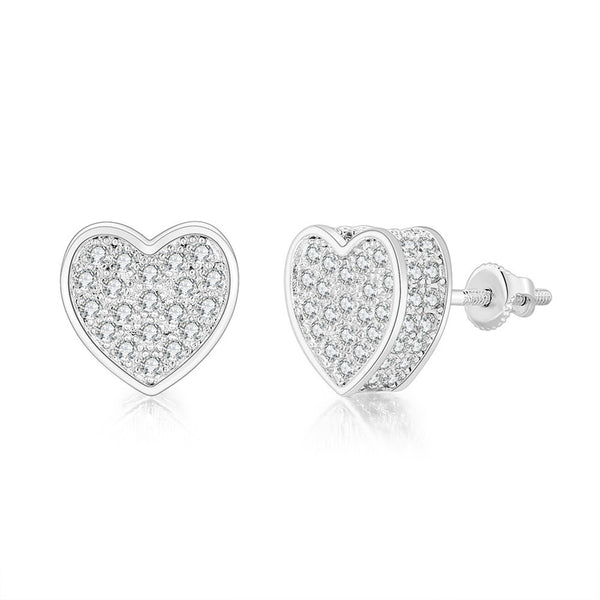 Cubic Zirconia & Silver-Plated Heart Stud Earrings