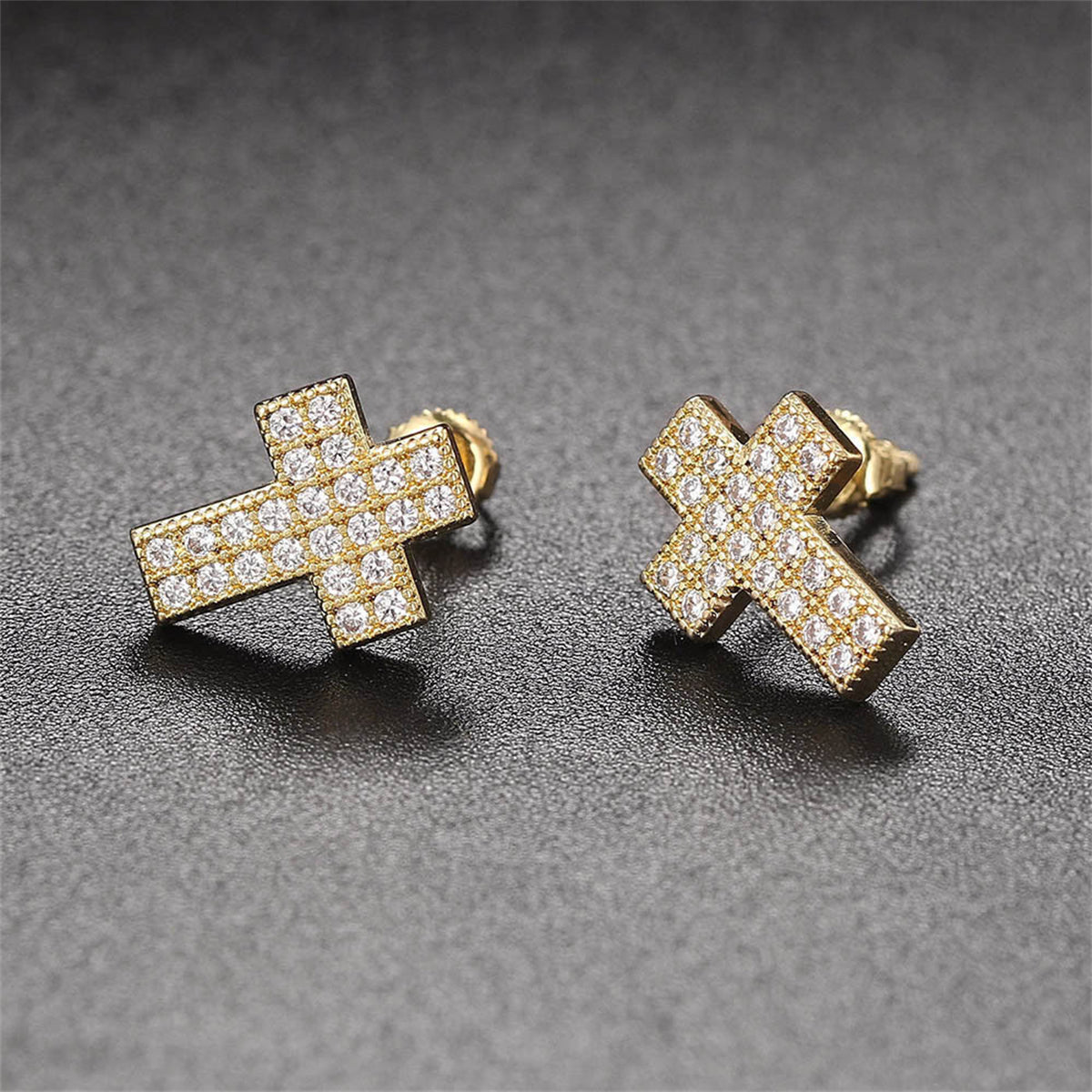 Cubic Zirconia & 18K Gold-Plated Cross Stud Earrings