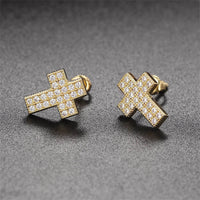 Cubic Zirconia & 18k Gold-Plated Cross Stud Earrings