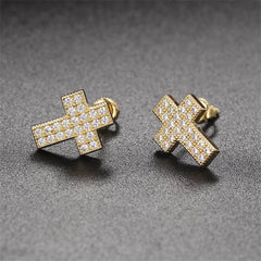 Cubic Zirconia & 18K Gold-Plated Cross Stud Earrings