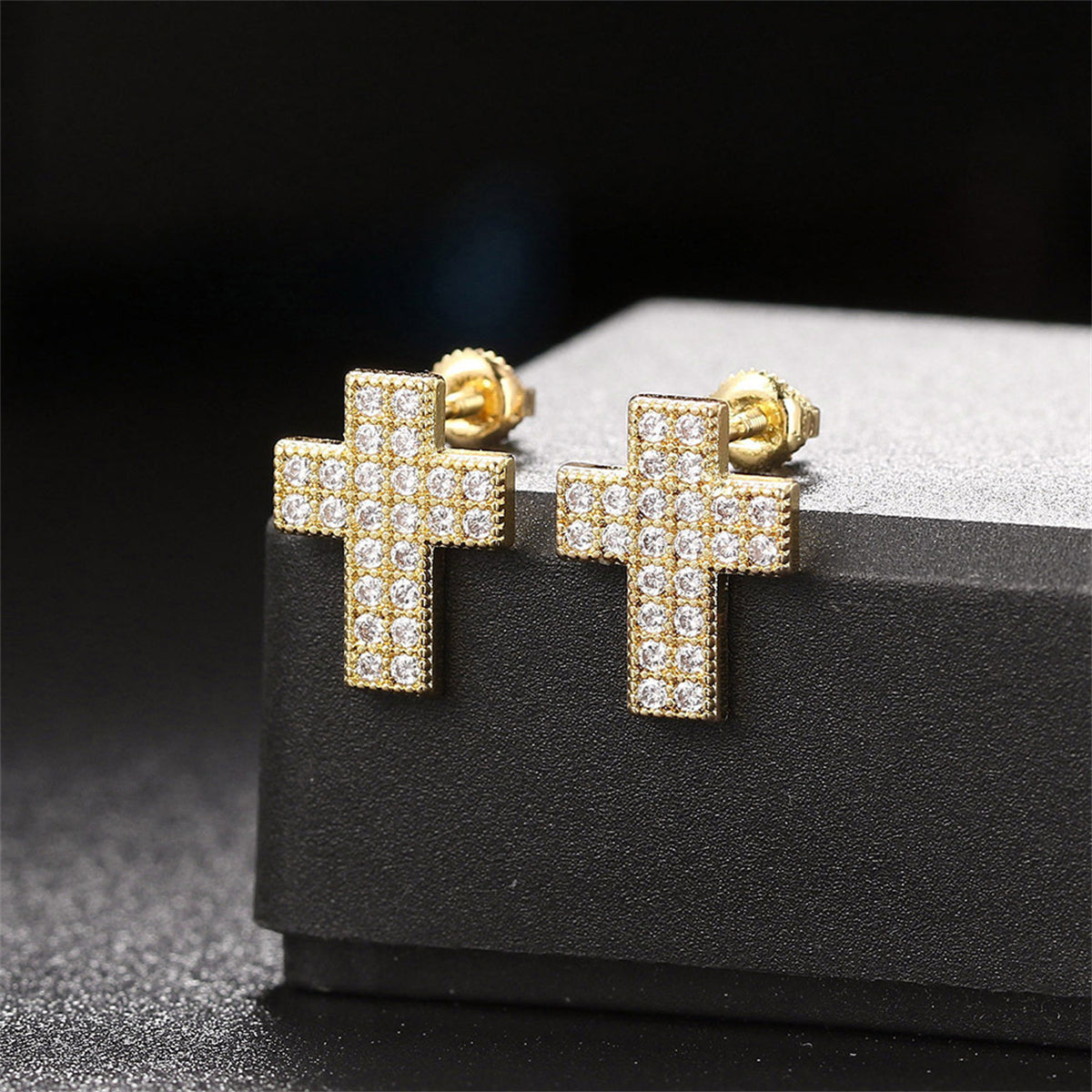 Cubic Zirconia & 18K Gold-Plated Cross Stud Earrings