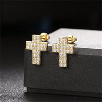 Cubic Zirconia & 18k Gold-Plated Cross Stud Earrings