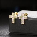 Cubic Zirconia & 18k Gold-Plated Cross Stud Earrings