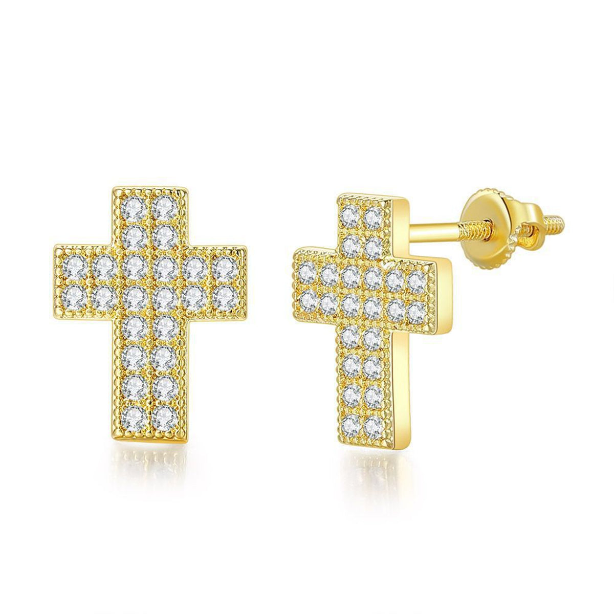 Cubic Zirconia & 18K Gold-Plated Cross Stud Earrings