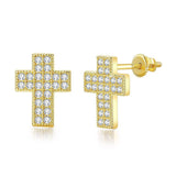 Cubic Zirconia & 18k Gold-Plated Cross Stud Earrings