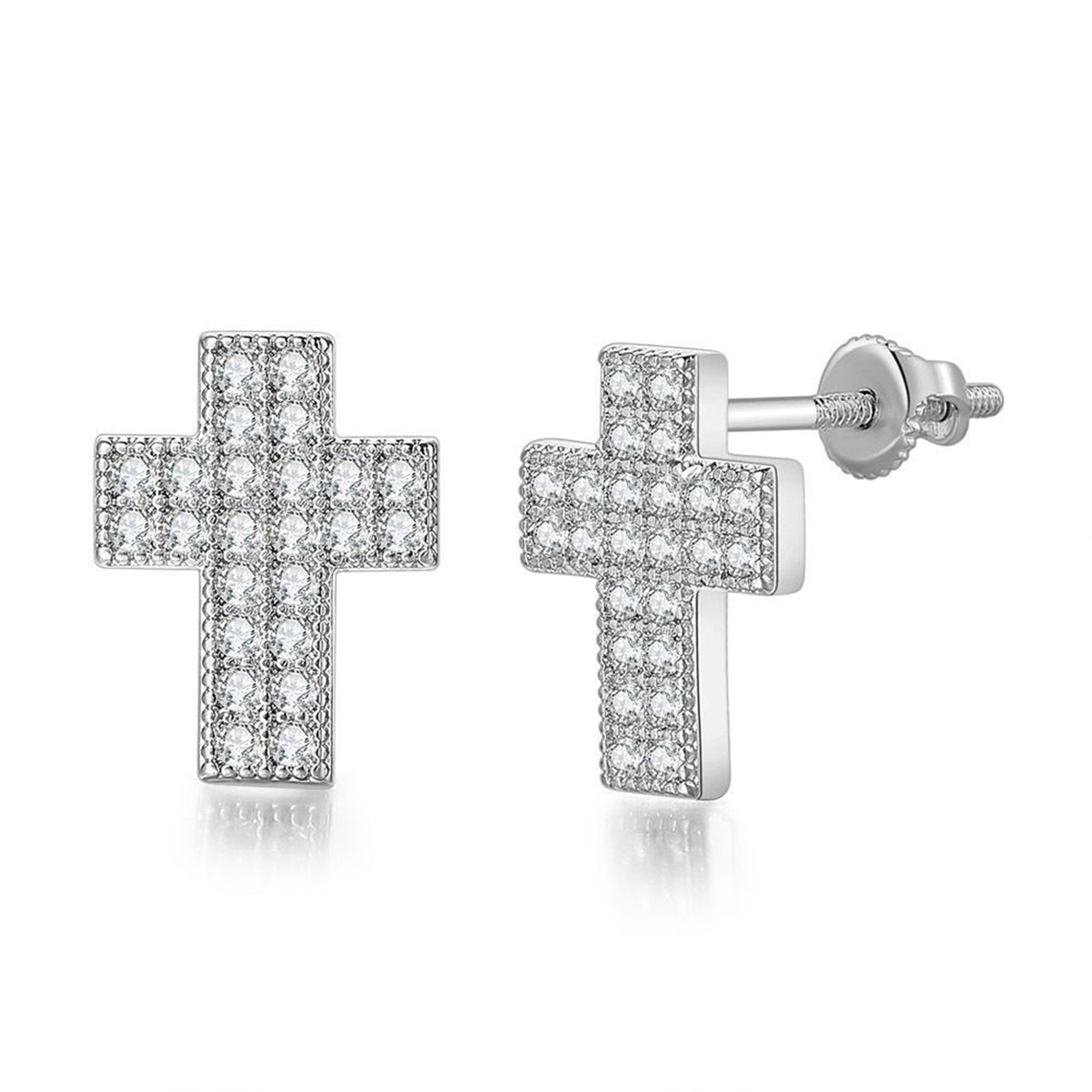 Cubic Zirconia & Silver-Plated Cross Stud Earrings