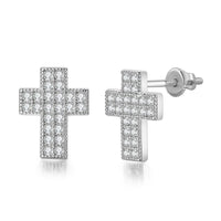 Cubic Zirconia & Silver-Plated Cross Stud Earrings