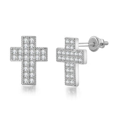Cubic Zirconia & Silver-Plated Cross Stud Earrings