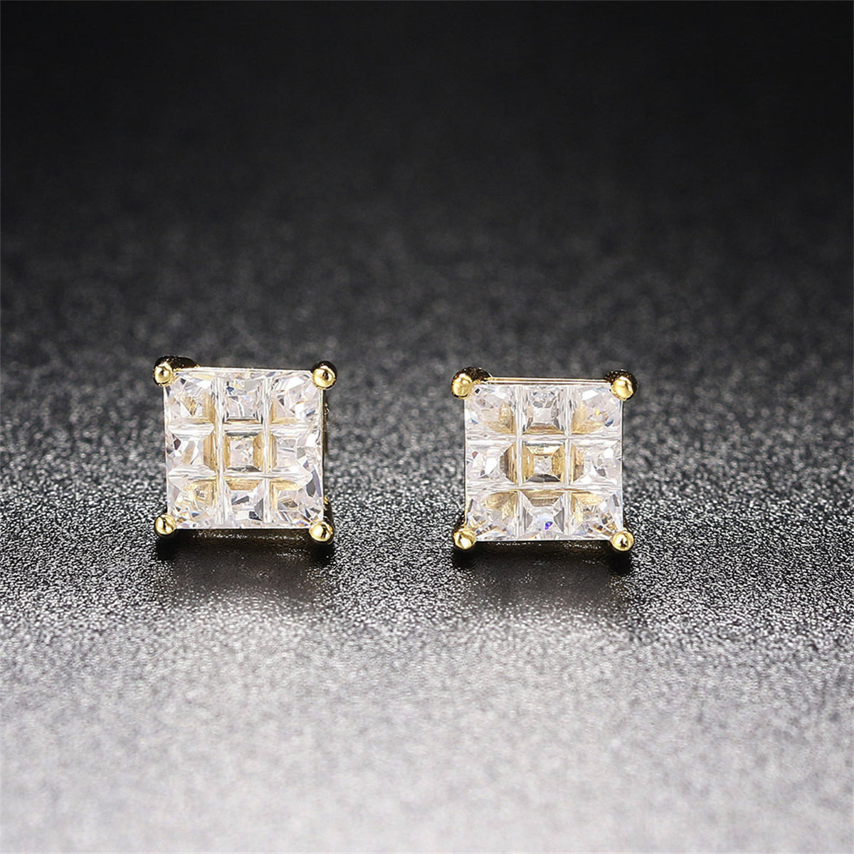 Crystal & 18K Gold-Plated Square Stud Earrings