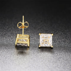 Crystal & 18K Gold-Plated Square Stud Earrings
