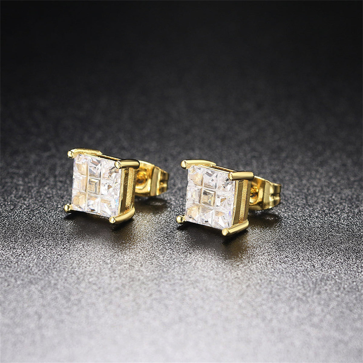 Crystal & 18K Gold-Plated Square Stud Earrings