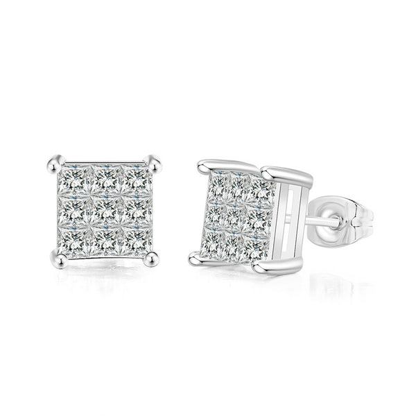 Crystal & Silver-Plated 0.24'' Invisible Square Stud Earrings