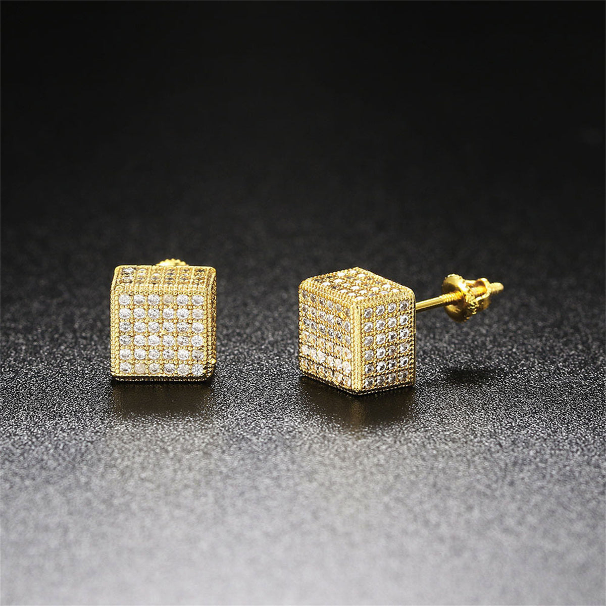 Cubic Zirconia & 18K Gold-Plated Cube Stud Earrings