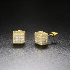 Cubic Zirconia & 18K Gold-Plated Cube Stud Earrings
