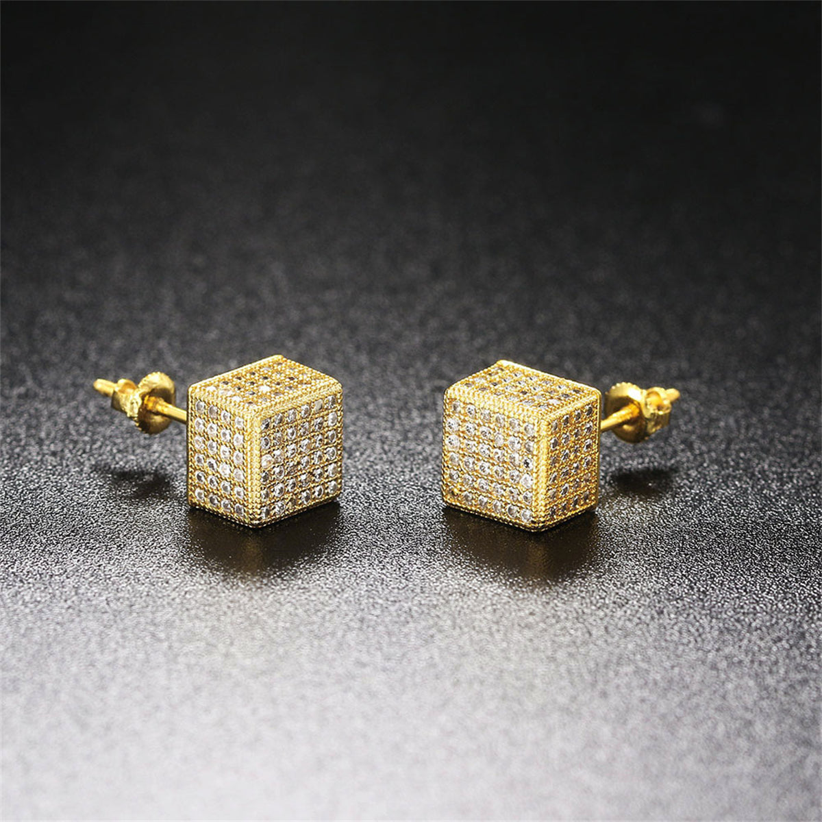 Cubic Zirconia & 18K Gold-Plated Cube Stud Earrings