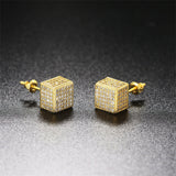 Cubic Zirconia & Goldtone Cube Stud Earrings