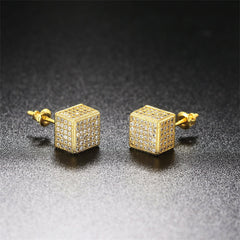 Cubic Zirconia & 18K Gold-Plated Cube Stud Earrings