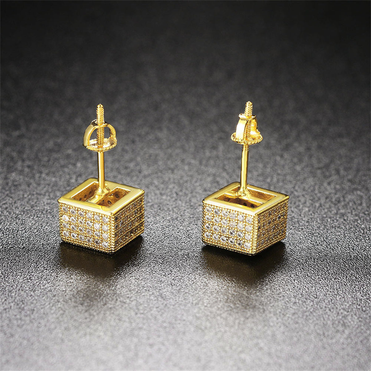 Cubic Zirconia & 18K Gold-Plated Cube Stud Earrings