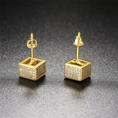 Cubic Zirconia & 18K Gold-Plated Cube Stud Earrings