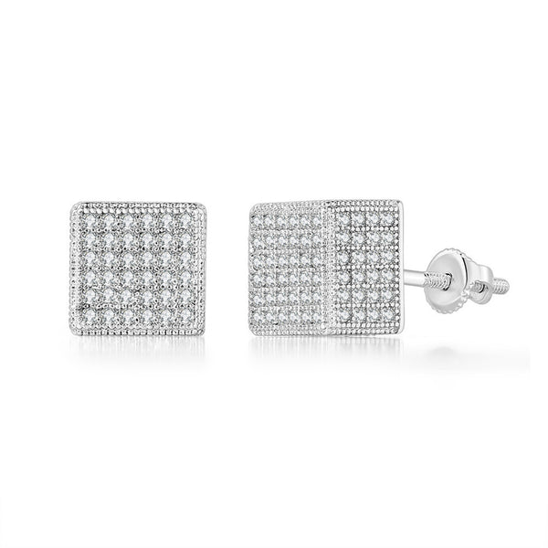 Cubic Zirconia & Silver-Plated Cube Stud Earrings