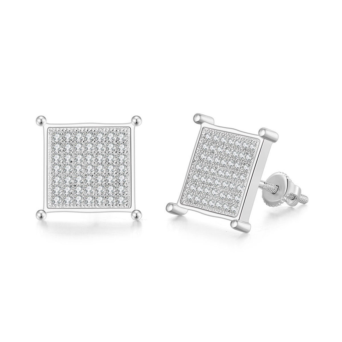 Cubic Zirconia & Silver-Plated Square Stud Earrings